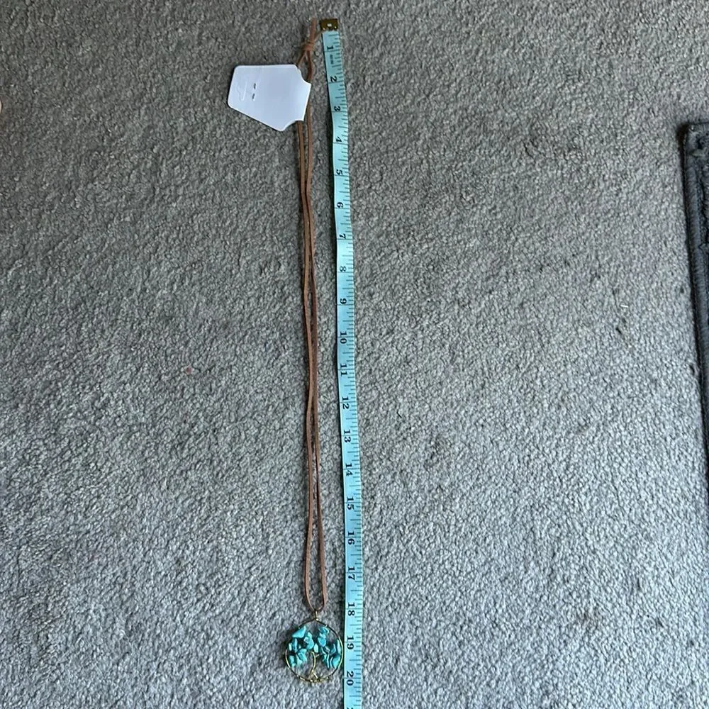 Turquoise “Tree of Life” Leather Necklace